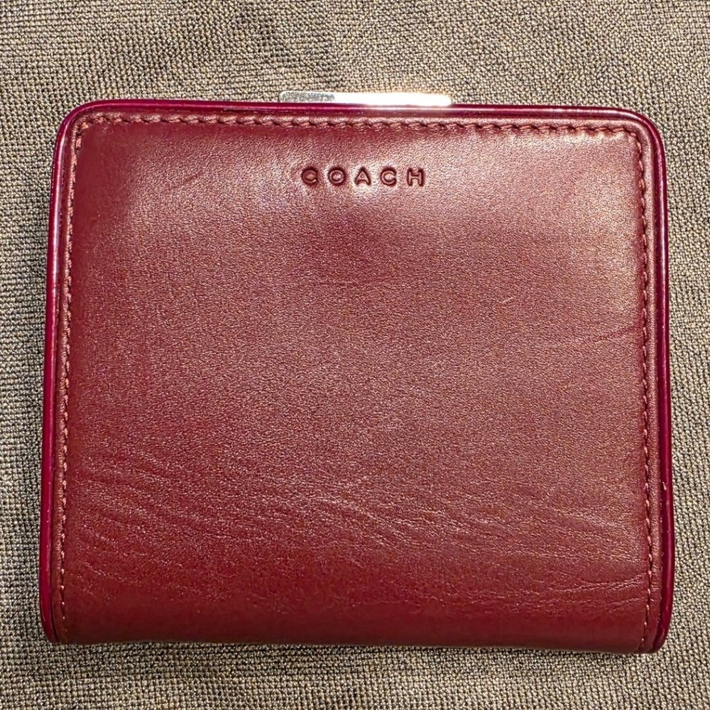 Vintage Y2k Coach Framed French Purse Kisslock Bifold Wallet Burgundy & Metallic